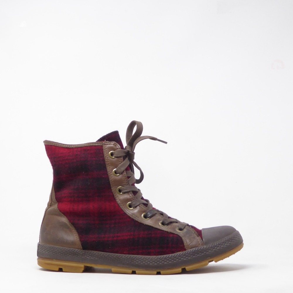 Converse x Woolrich Mens Tall XHI Buffalo Plaid Boots Red Black Plaid Leather 13